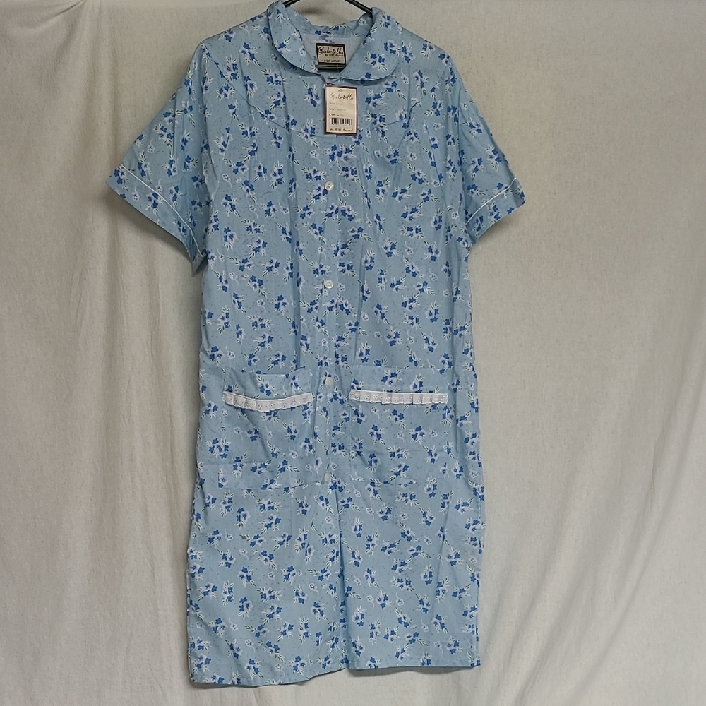 Gabriella By 10W Apparel Blue Floral House Dress Sz L